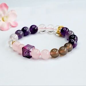 Natural Amethyst Crystal Meaning Nine Purple Fire Lucky Fortune Bracelet 10mmNWT